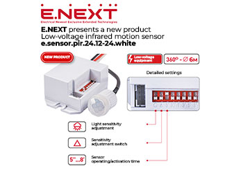 New product from the Company E.NEXT: Low-voltage infrared motion sensor e.sensor.pir.24.12-24.white